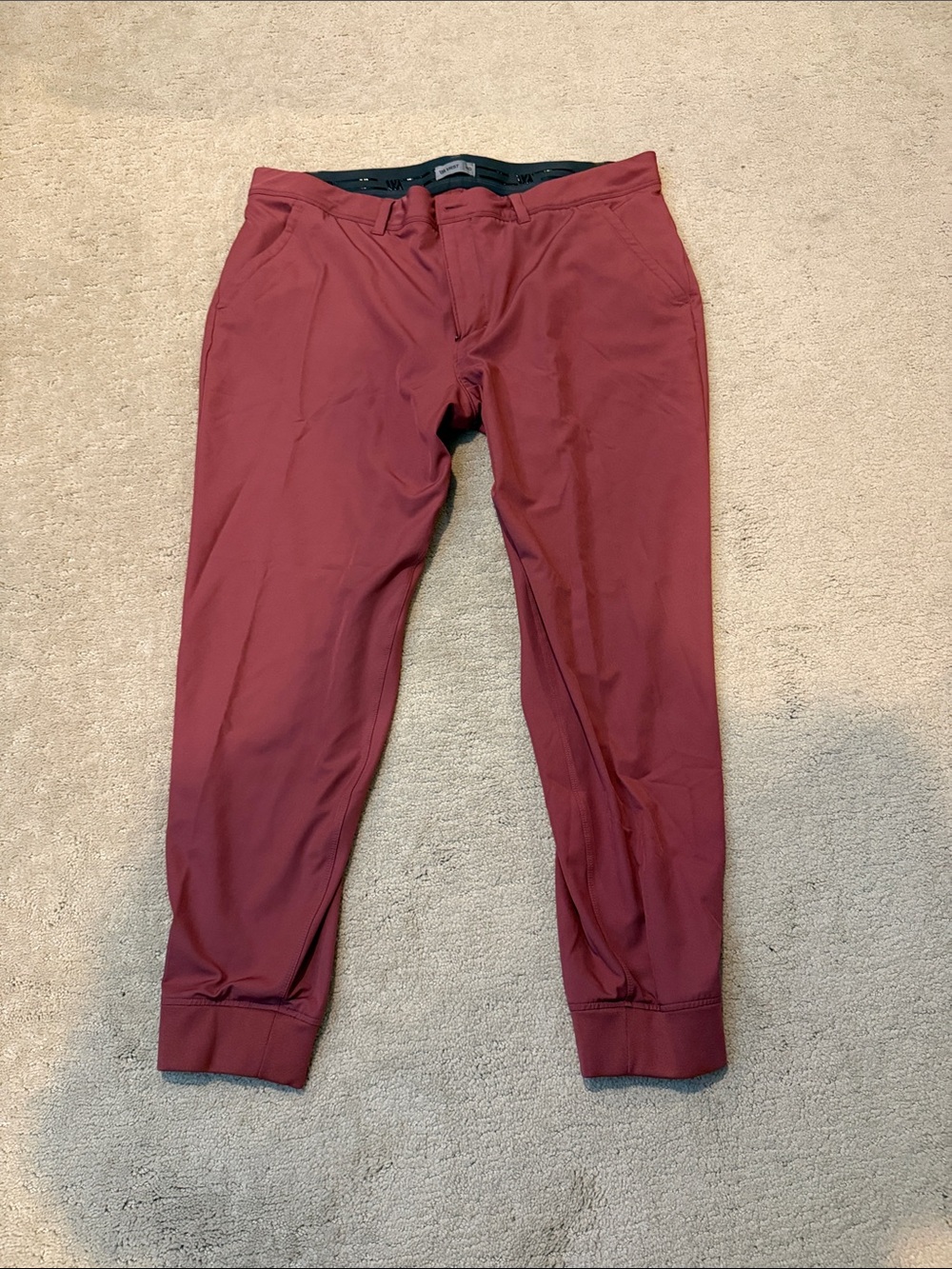 Men's Burgundy Jogger Pants with Elastic Cuffs